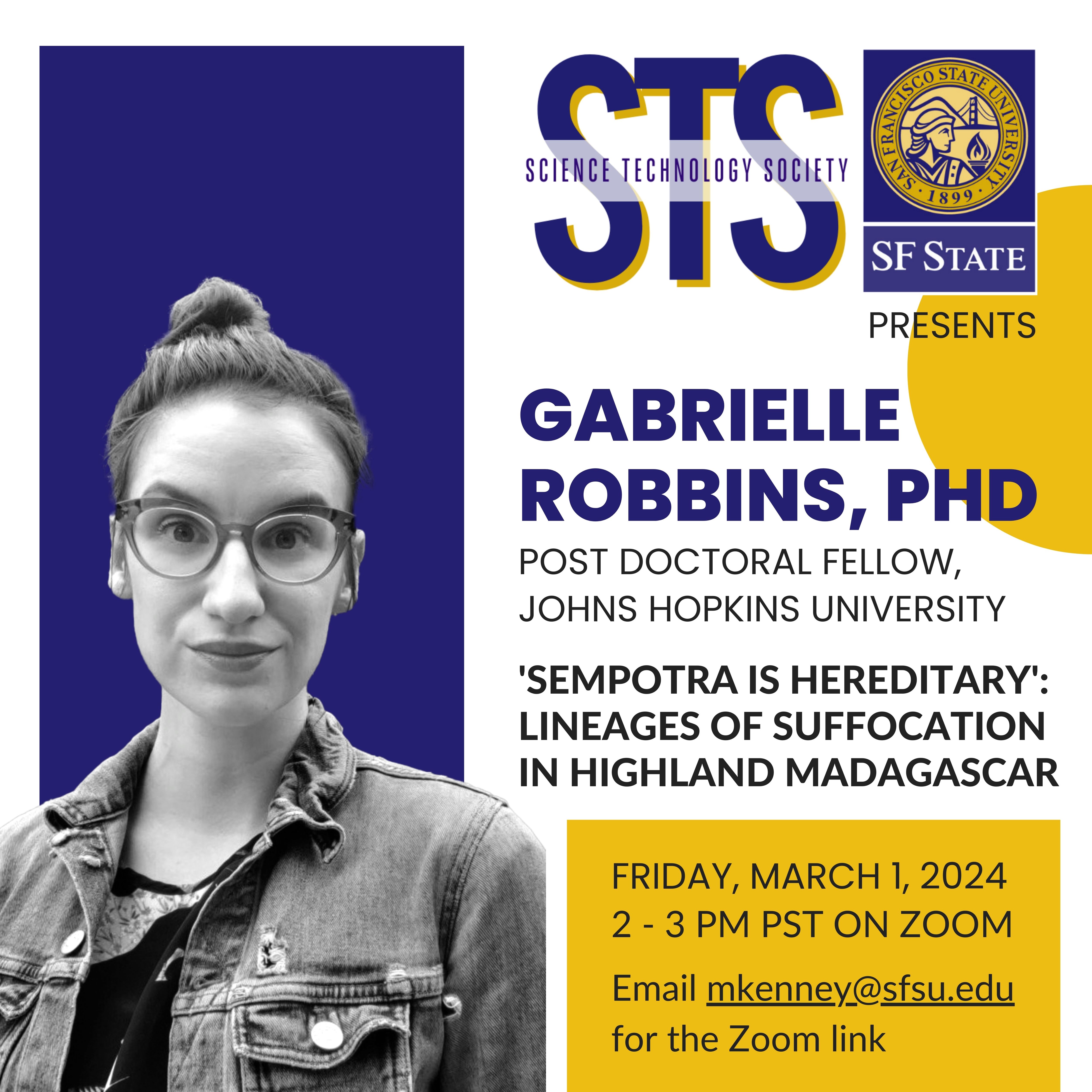 A flyer advertising a talk with Gabrielle Robbins