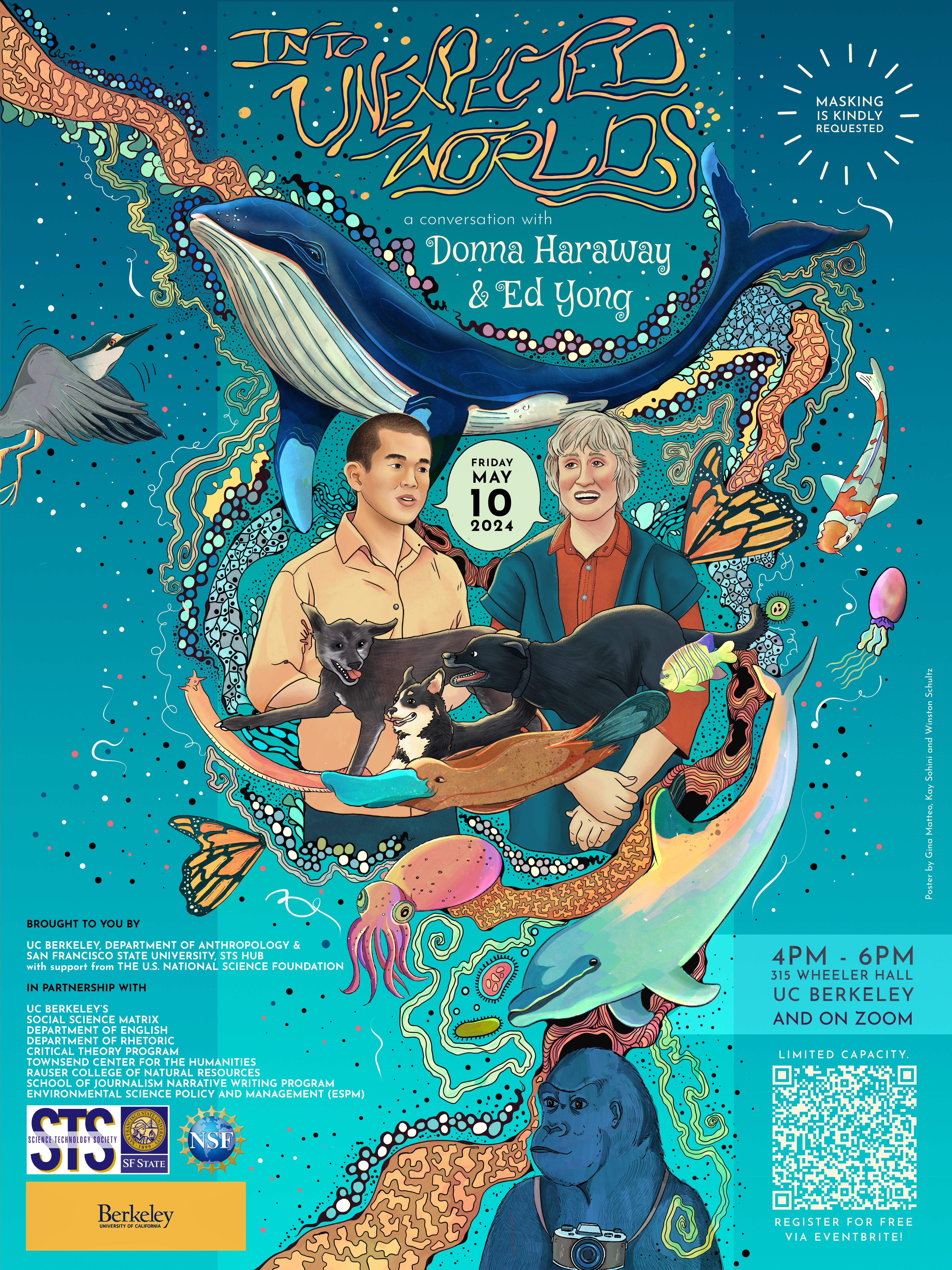 A flyer advertising a conversation between Donna Haraway and Ed Yong